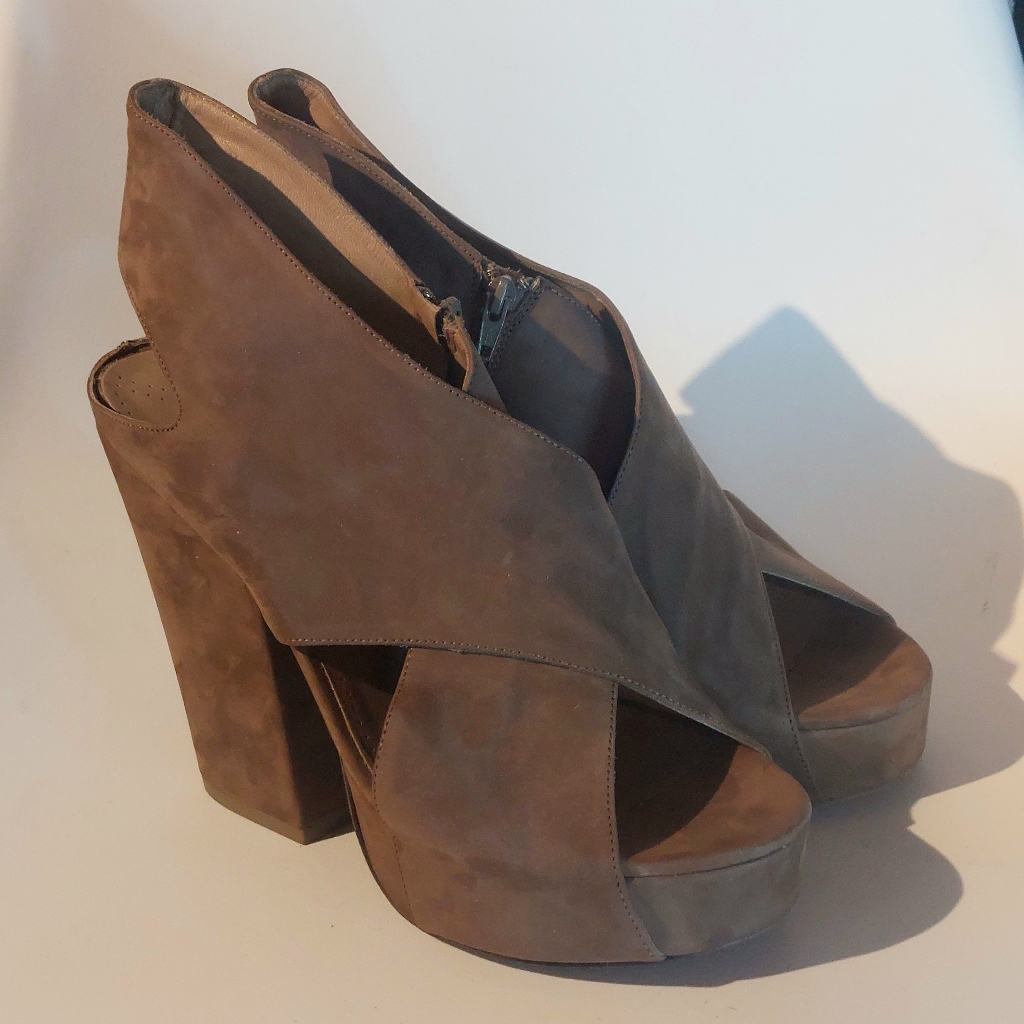 Vic Mati Taupe Nappa Suede Platform Sandal-Booties, Eu40, Nwt